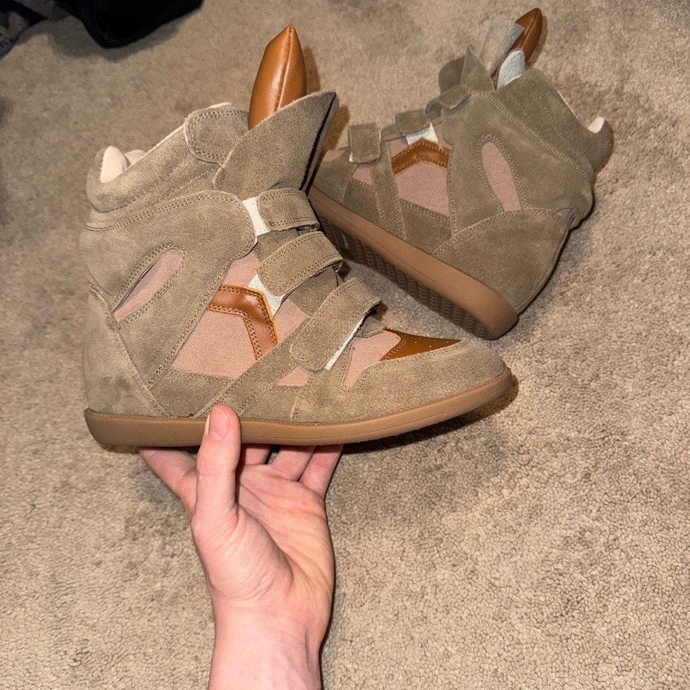 Isabel Marant Tan and Brown Wedge Sneakers